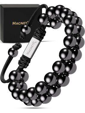Double Strength 8mm Hematite Magnetic Beaded Bracelet for Wellness & Style